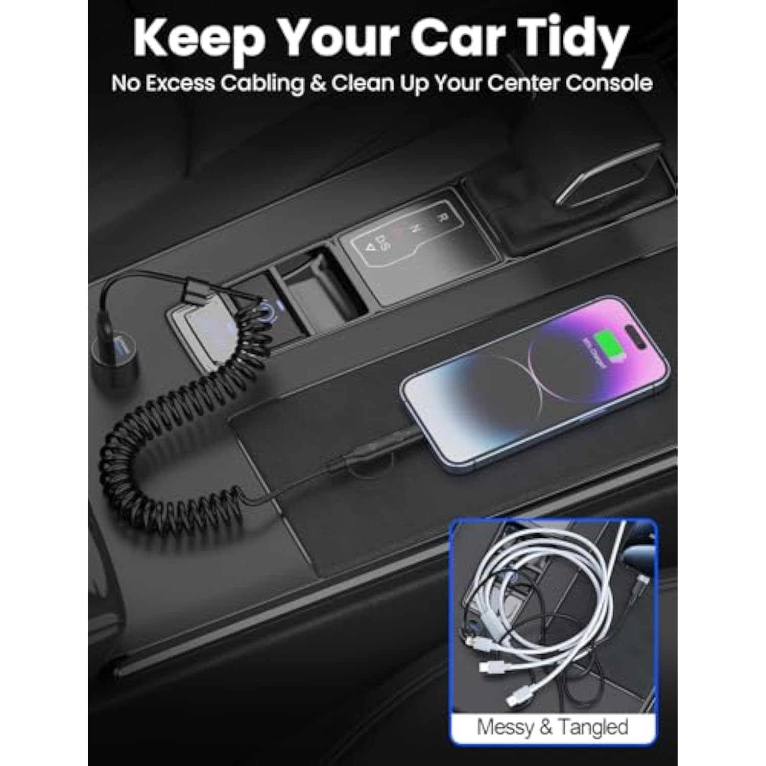 2 Pack Coiled Usb-C And Lightning Cable 2-In-1, 3Ft Iphone 15 16 Car Charger Cord, 60W Fast Charging Cable For Iphone 16, Samsung Galaxy, Supports Apple Carplay & Android Auto (Black)
