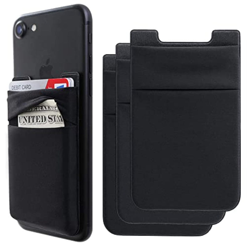 Phone Card Holder Stretchy Wallet Pocket Credit Card Id Case Pouch Sleeve Adhesive Sticker Compatible With Iphone Samsung Galaxy Android Smartphones - 3Pack Black