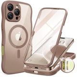 For Iphone 16 Pro Max Case For Women Girls, [Compatible With Magsafe][Built-In Glass Screen Protector And Camera Protection] Cute Wave Clear Full Body Phone Case For Iphone 16 Pro Max 6.9",Brown