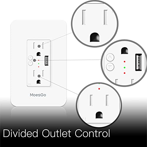 Smart Power Wall Outlet With Usb, Wifi Socket With 2 Plug Outlets 15 Amp Divided Control, Smart Life/Tuya App Remote Controller, Etl Certified, Work With Alexa And Google Home, No Hub Required