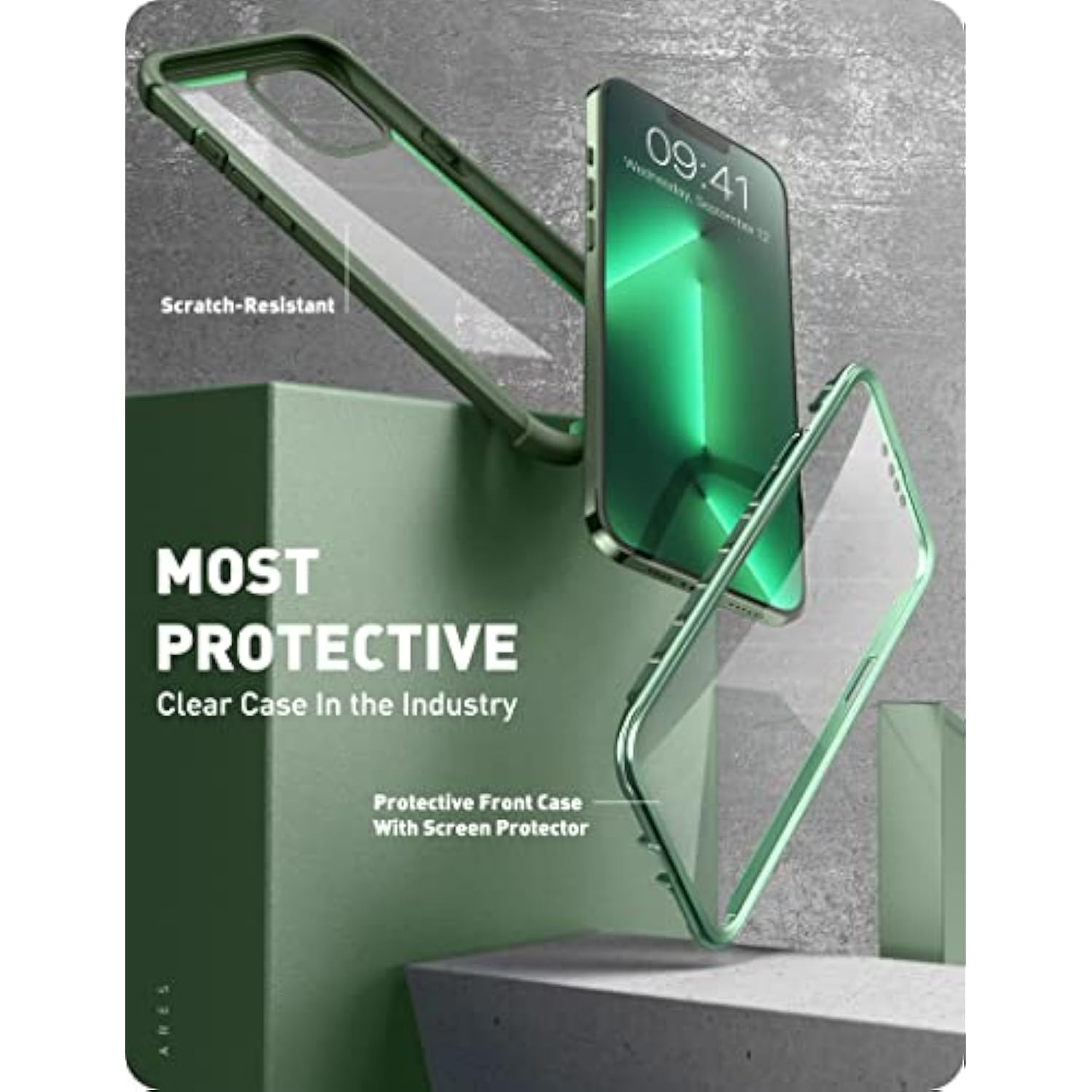 i-Blason Ares Case for iPhone 13 Pro 6.1 inch (2021 Release), Dual Layer Rugged Clear Bumper Case with Built-in Screen Protector (Green)