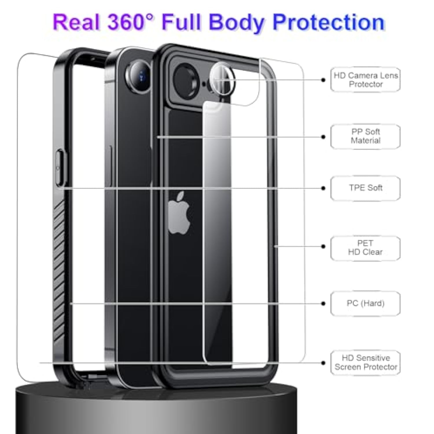 Compatible With Iphone 16E Case Waterproof, Built-In Screen & Camera Protector Ip68 Underwater Full Body 16Ft Military Dropproof Shockproof Phone Case For Iphone 16E 6.1"-Black/Clear