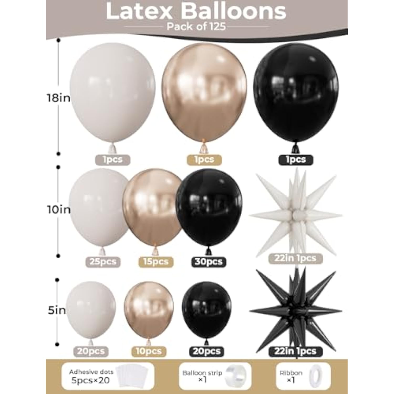 Black Gold Balloon Arch Kit 125pcs Metallic Star Balloons for Party Decorations