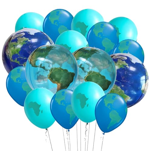 24Pcs Earth Balloon 22inch 4D Earth Globe Balloons Jumbo World Map Foil Balloons, Blue Green World Latex Planet Round Sphere Balloon for Earth Day Travel Birthday Party Decorations Supplies