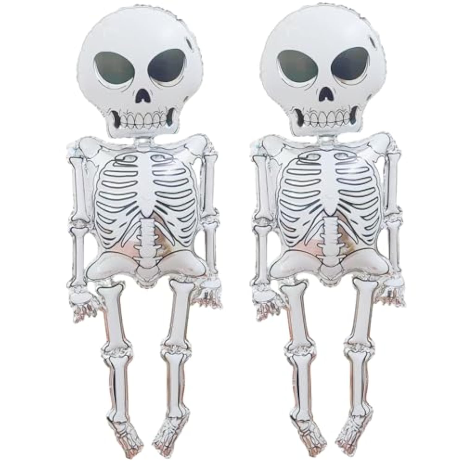 2Pcs 34x62" Scary Skeleton Foil Balloons - Life-Size Skull for Halloween & Haunted House