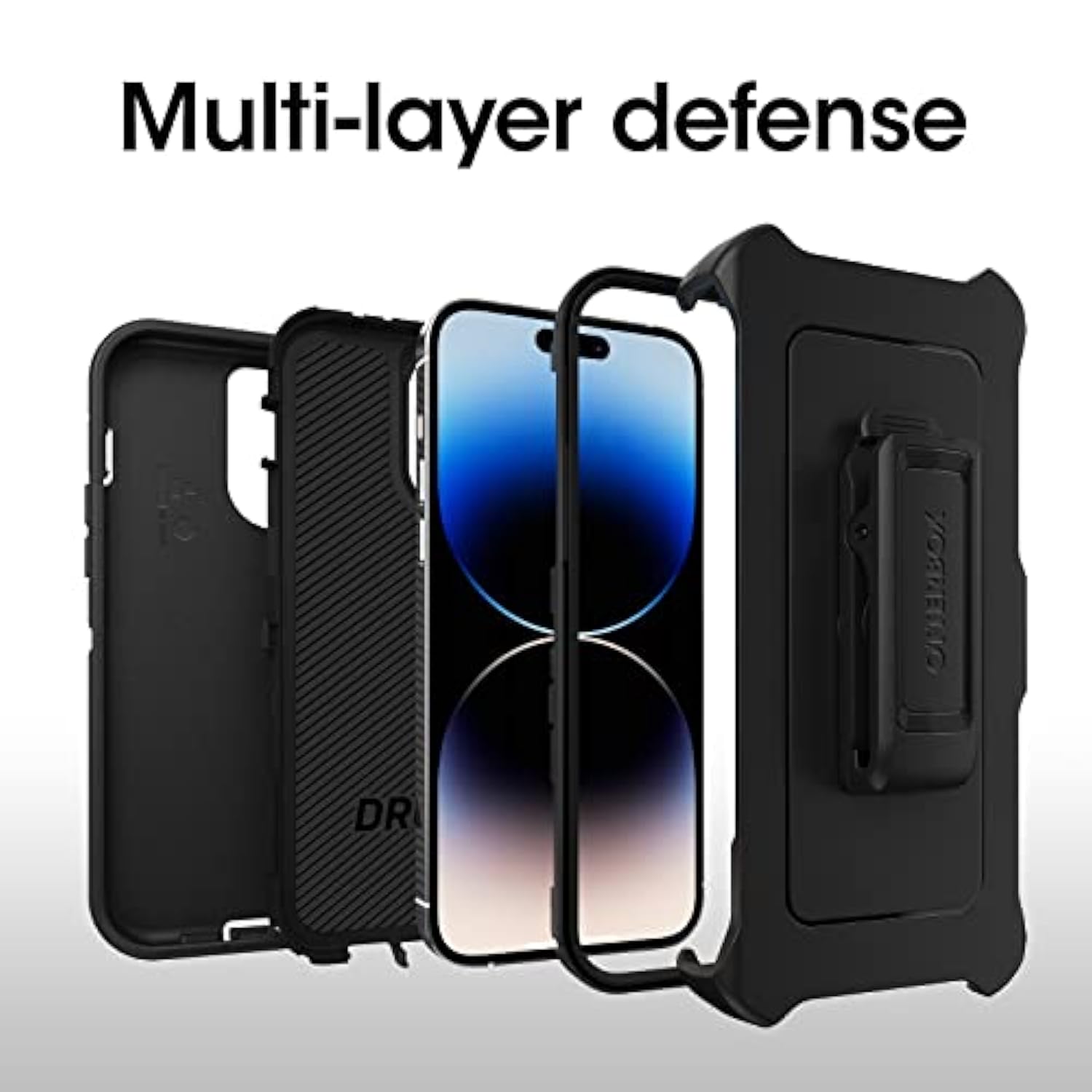 OtterBox iPhone 14 Pro Max (ONLY) Defender Series Case - BLACK , Rugged & Durable, with Port Protection, Includes Holster Clip Kickstand