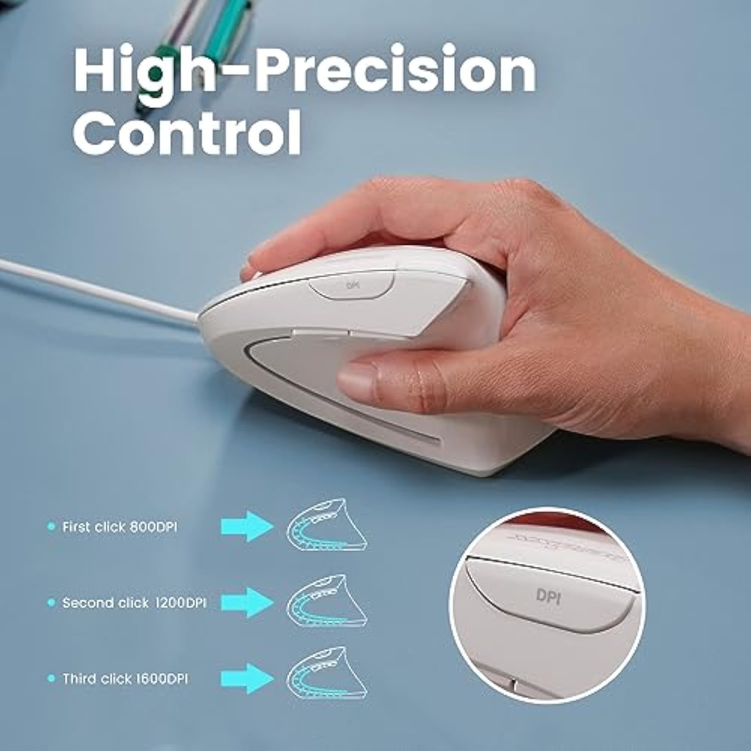 Perixx PERIMICE-513W Wired Ergonomic USB Mouse - 6 Buttons with 1000/1600 DPI