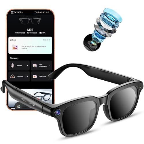 Ai Smart Glasses with Camera, 4K 8MP HD Photo and Video Recording with Real-Time Translation/Object Recognition/AI Voice Q&A/Recording, Calls and
