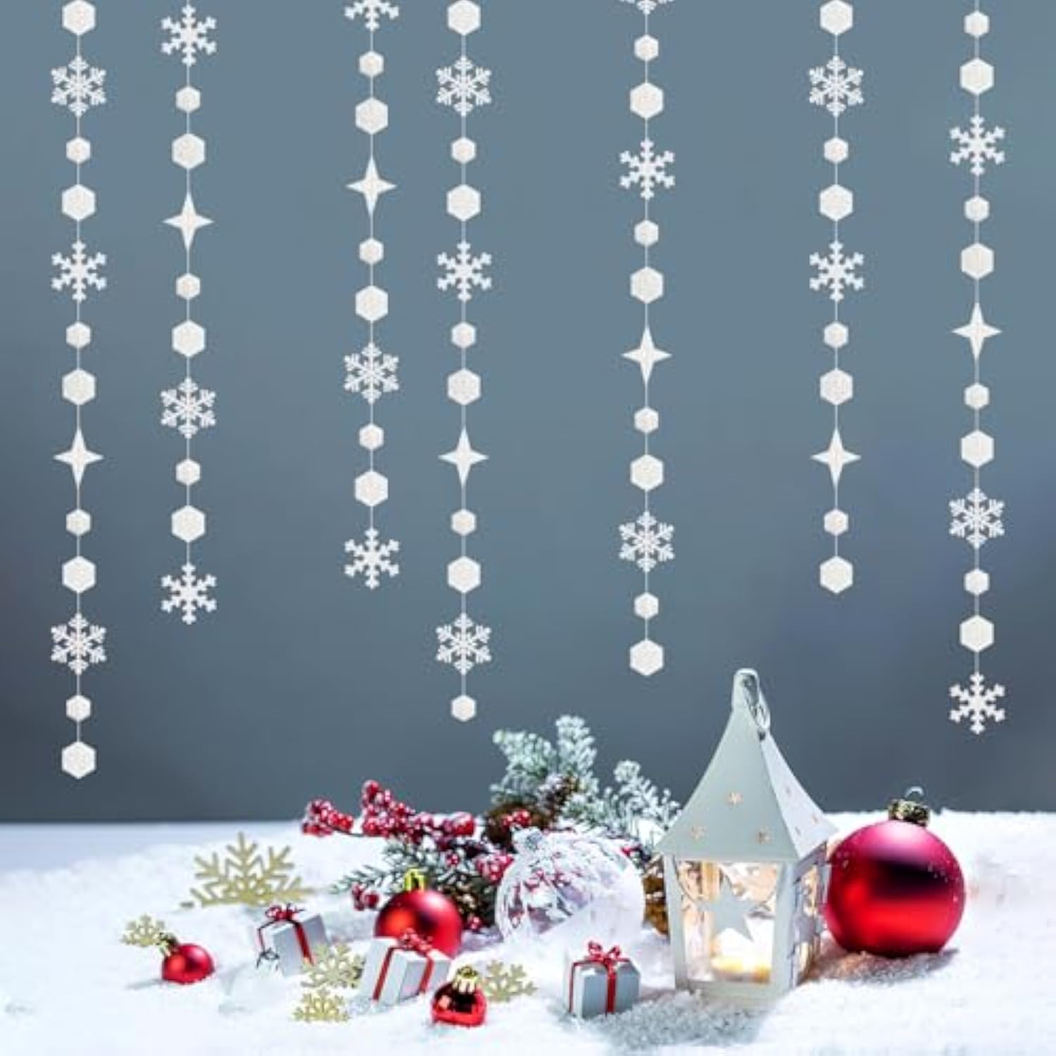 Snowflake-Snow White-Silver Christmas Party-Decorations Streamers - 52Ft White Winter Wonderland Frozen Hanging Paper Garland Banner,Birthday Wedding Baby Shower New Year Supplies Decor