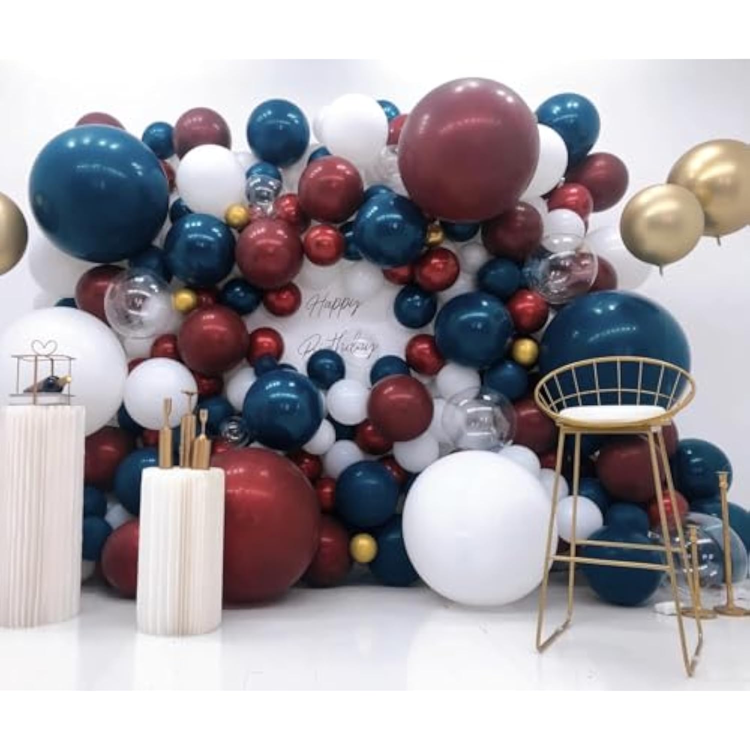Burgundy Navy Blue Gold Balloons Garland Arch Kit,132Pcs Diy Balloons Garland With Burgundy Navy Blue Metallic Gold For Women Kids Birthday Wedding Party Decorations(Red White Blue Balloons)