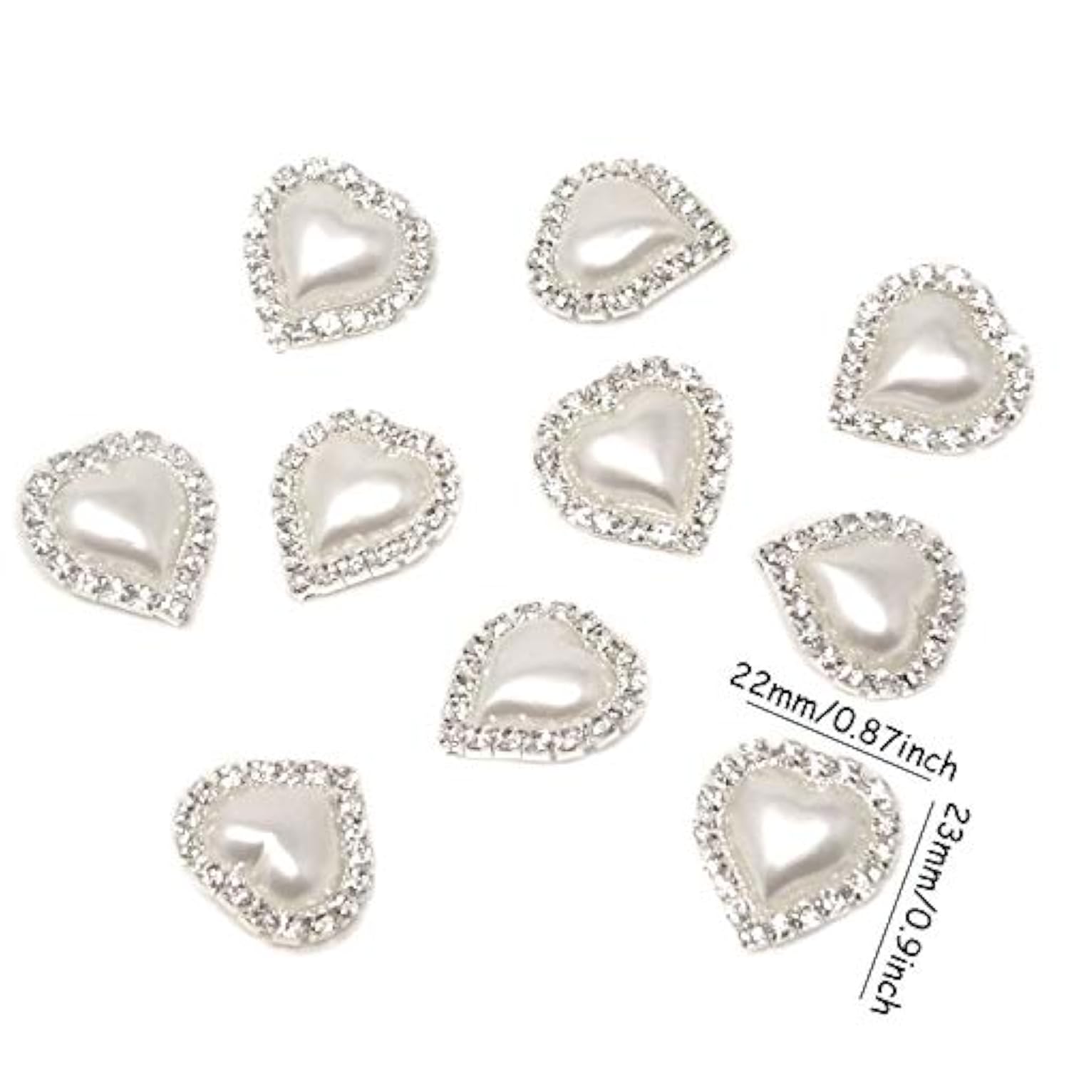 10Pcs 22Mm X 23Mm Heart Shaped Rhinestone White Faux Pearl Buttons Emb