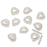 10Pcs 22Mm X 23Mm Heart Shaped Rhinestone White Faux Pearl Buttons Emb