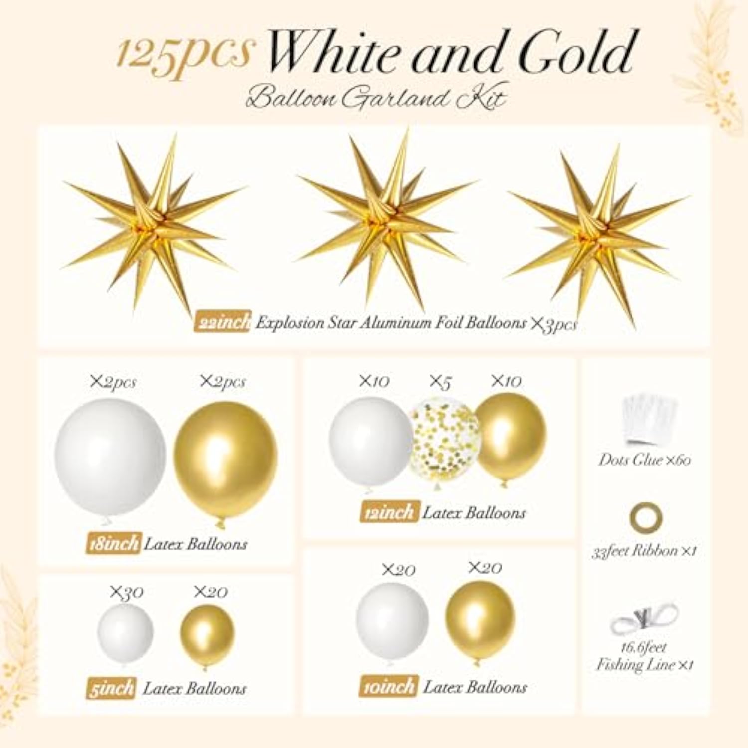 White and Gold Balloon Garland Kit: Starburst Party Decorations