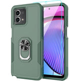 For Moto G Power 5G 2023 & Moto G 5G 2023 Case With Tempered Glass Screen Protector, Heavy-Duty Tough Rugged Phone Case Cover With Ring Holder Kickstand [Dark Green]
