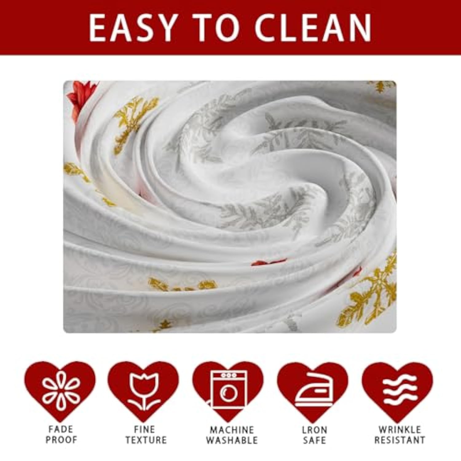 Poinsettia Cardinal Winter Tablecloth 60x84 Inch Washable Christmas Decor