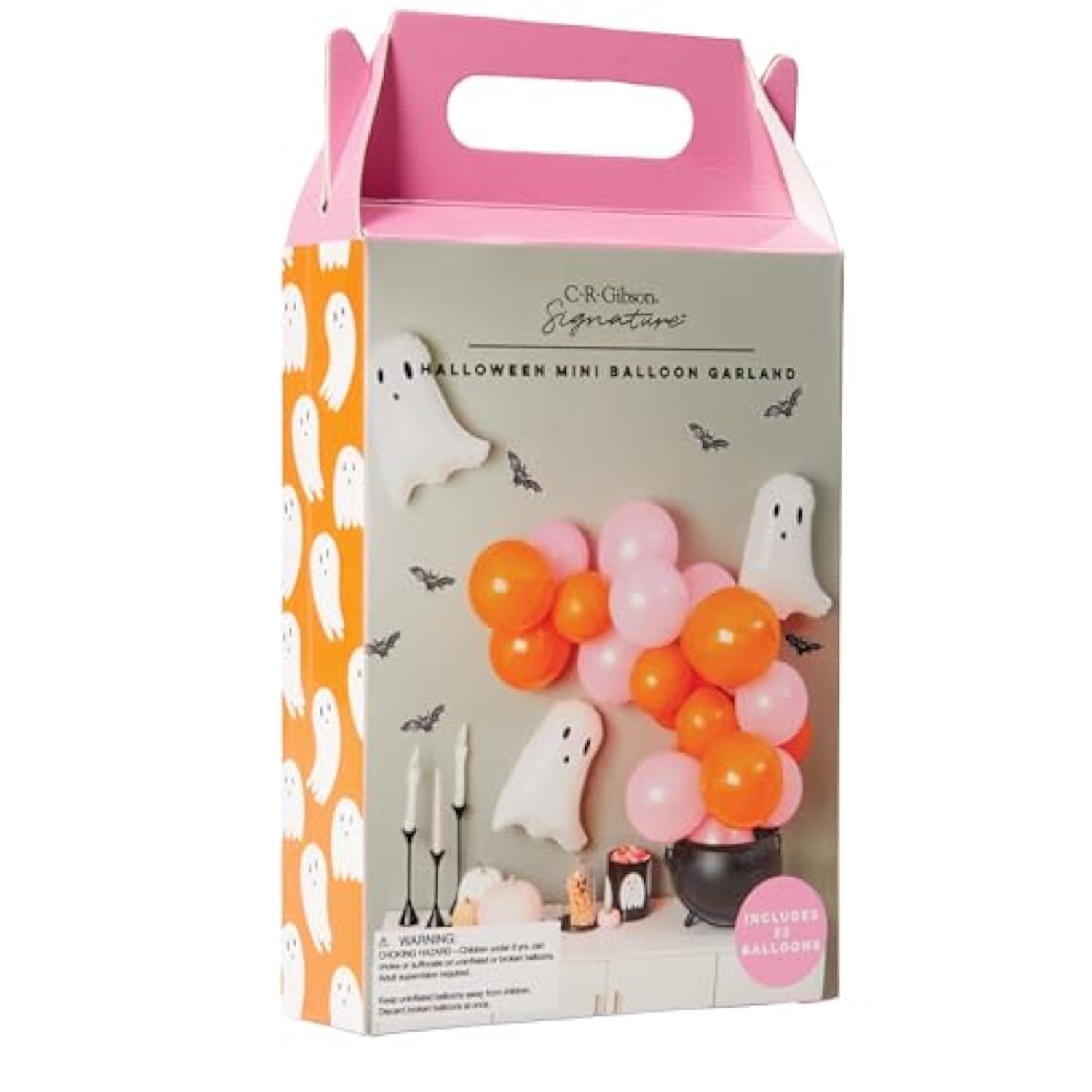 Halloween Mini Balloon Arch Kit with Ghost Mylar Balloons – Orange & Pink Party Decor