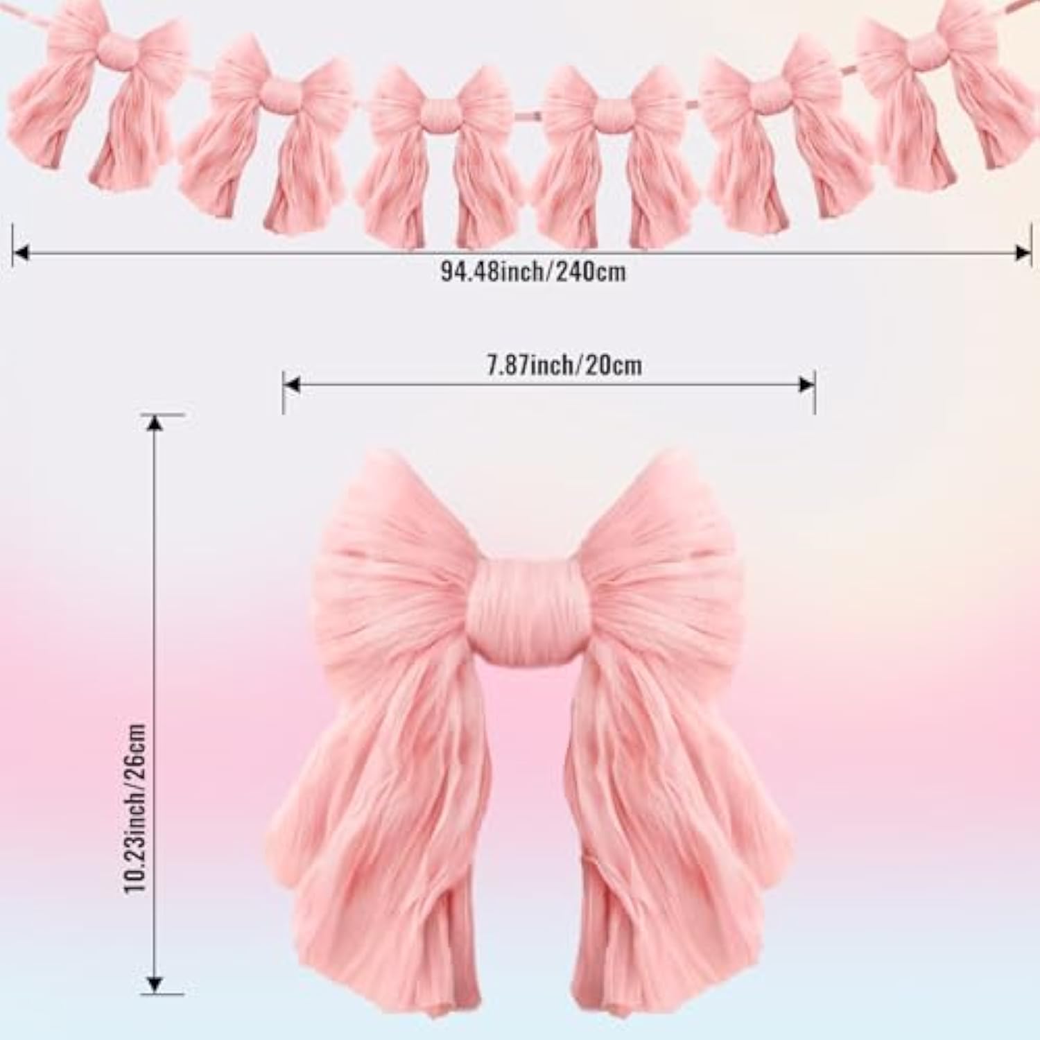 1 String Of 6 Pink Bows Garland Banner Decoration, Adjustable Pre-Strung Ornaments For Birthday, Bachelorette Party, Bridal Shower, Wedding, Engagement, Baby Shower, Graduation Decor, Anniversary