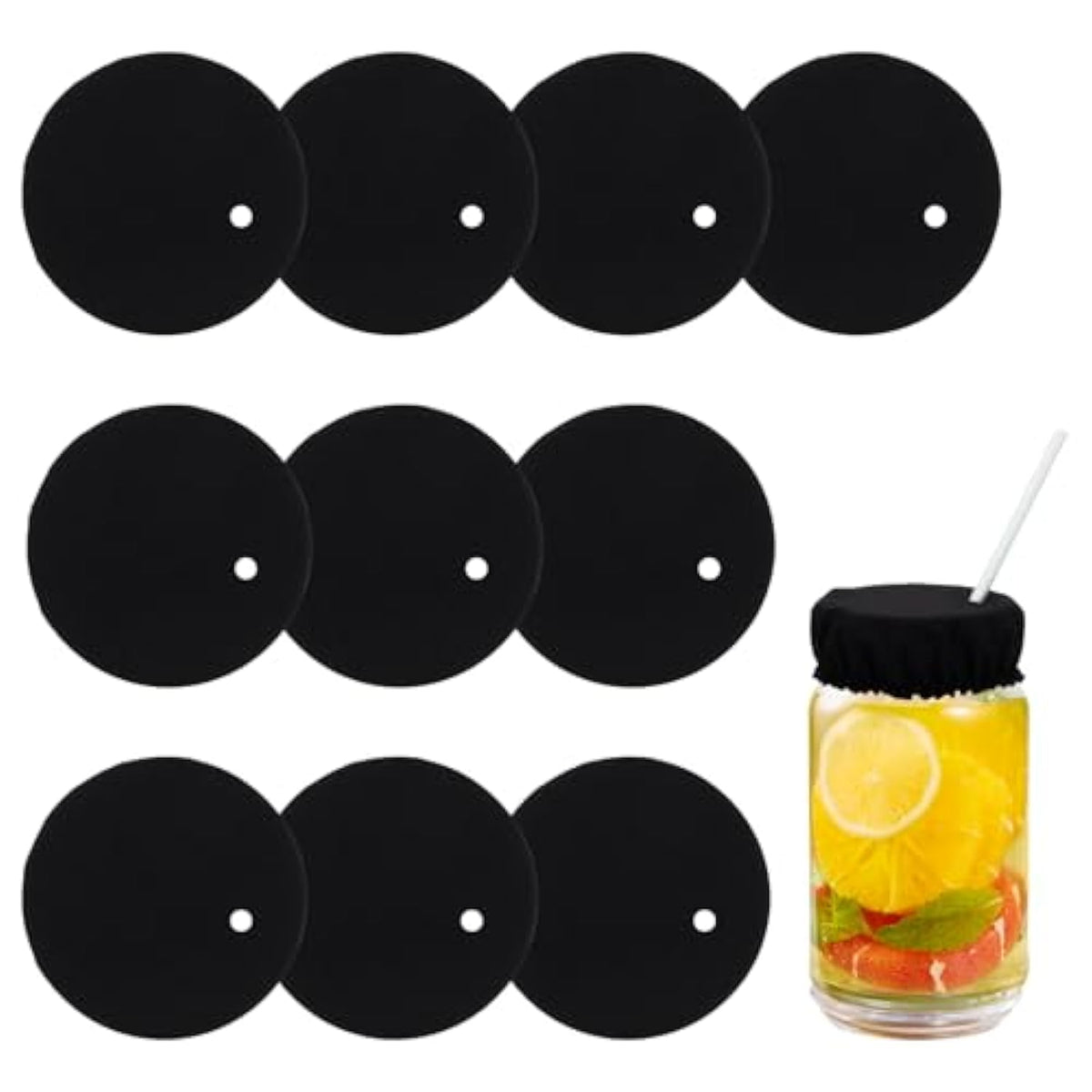 10 Pcs Drink Cover Scrunchies Reusable Cap Scrunchie Drink Covers For Drinks Elastic Stretchable Polyester Cup Covers Bar Party Cup Cover With Straw Hole For Women Fits Most Glass Cups
