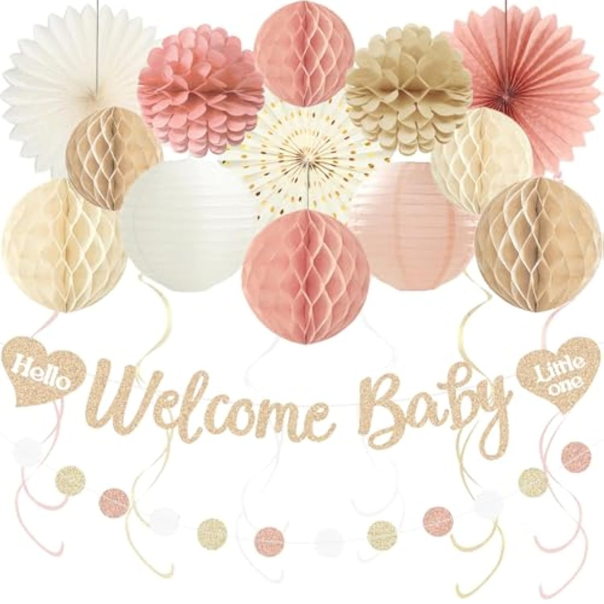 24-Pc Boho Baby Shower Décor Set for Girls with Banner & Hanging Accents