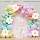 Daisy Balloon Arch Garland Kit - 136Pcs Pastel Rainbow Balloon Arch Kit - Birthday Balloons, White Groovy Flower Macaron Pink Yellow Blue Purple Balloons For First Birthday Wedding Party Decorations