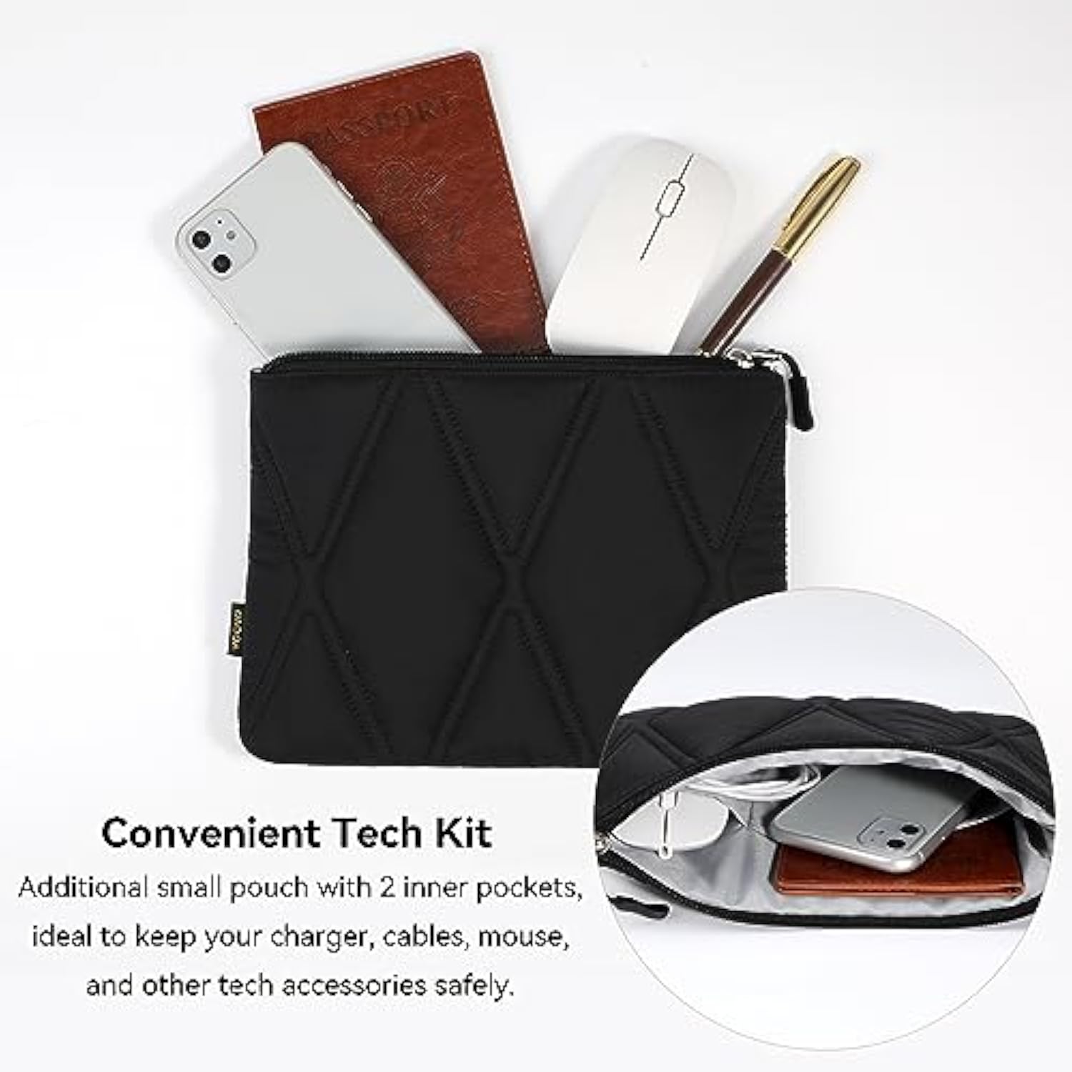 Voova Puffy Laptop Sleeve Case 15.6 16 Inch Compatible with MacBook Pro 16 M1/M2/M3/M4 Max 2019-2025, 15.6-16” Hp Lenovo Acer Asus, Cute Computer Cover Bag with Accessories Pouch, Black