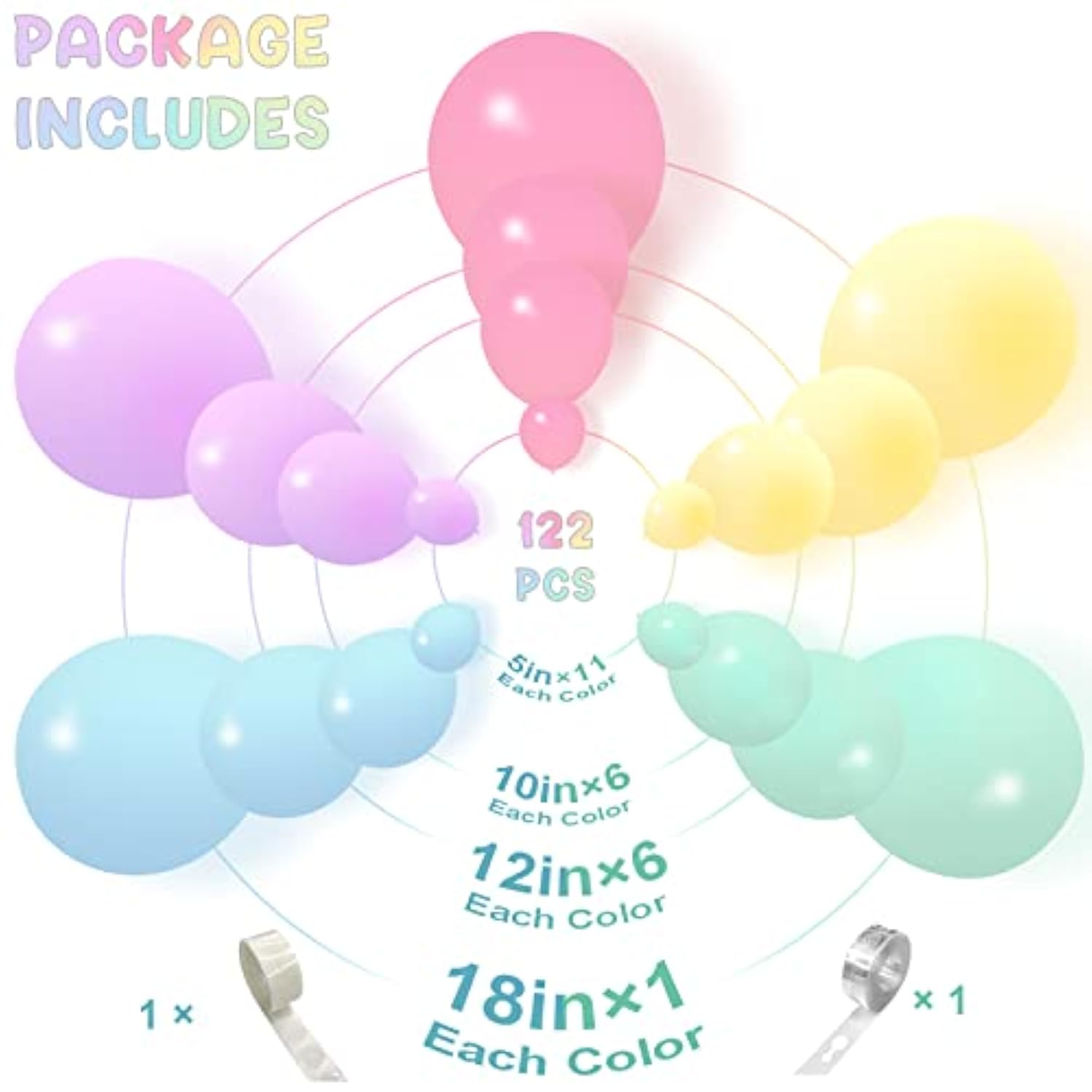 Pastel Balloon Garland Arch Kit With 122Pcs Easter Balloons In 5/10/12/18 Different Sizes, Macaron Perfect For Birthday Party, Graduation,Rainbow Decoration And Easter Balloons (Pastel Balloons)