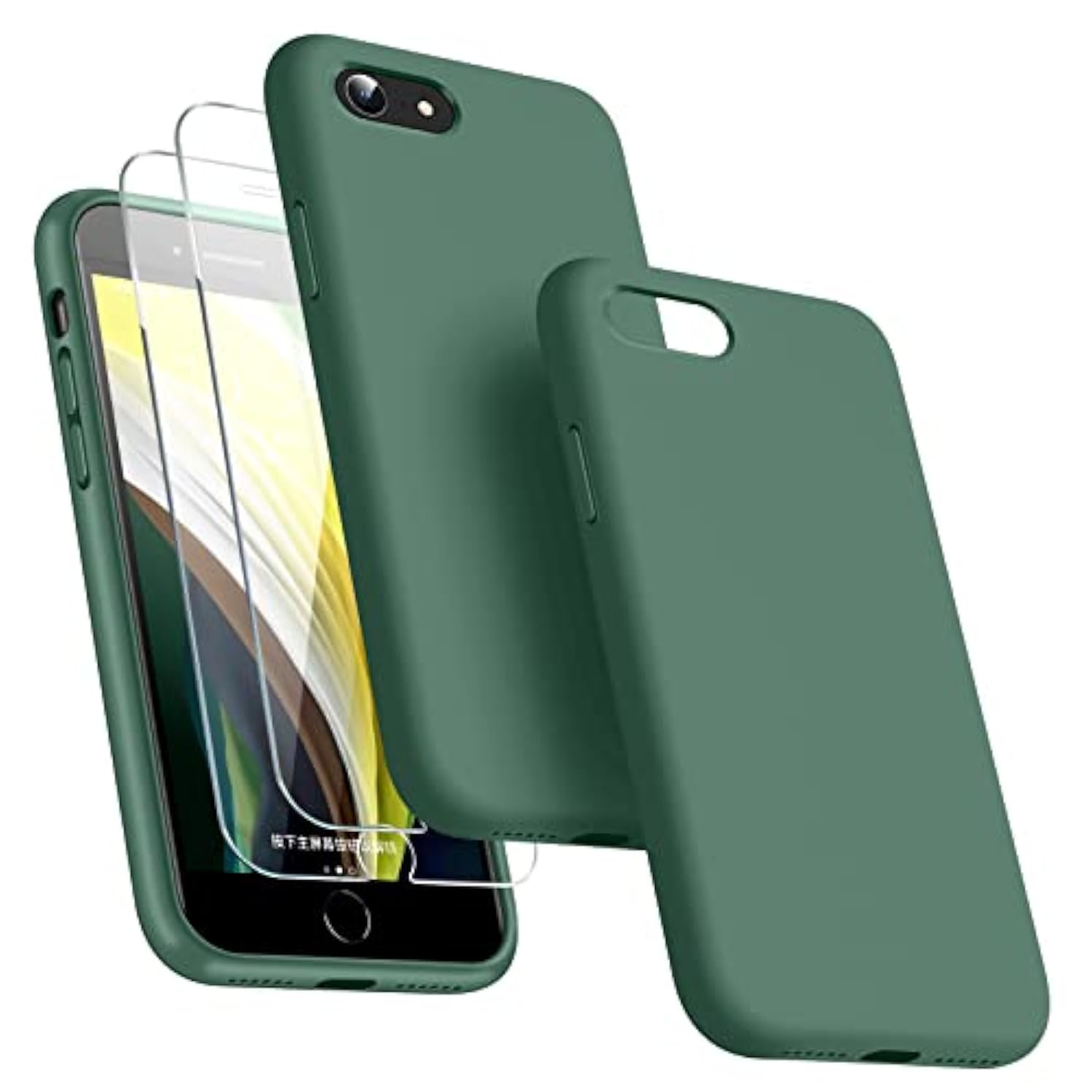 Iphone SE 7 8 3-in-1 Case With 2 Screen Protectors Slim Shockproof Alpine Green