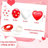 60Pcs Valentines Day Balloons Red And White Heart Balloons 12 Inch Hea