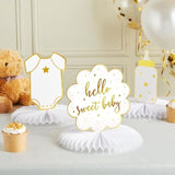 Baby Shower Decorations & Centerpieces - 12-Piece White & Gold Honeycomb Paper Set - Gender Neutral Table Toppers & Table Top Decor, 3 Designs
