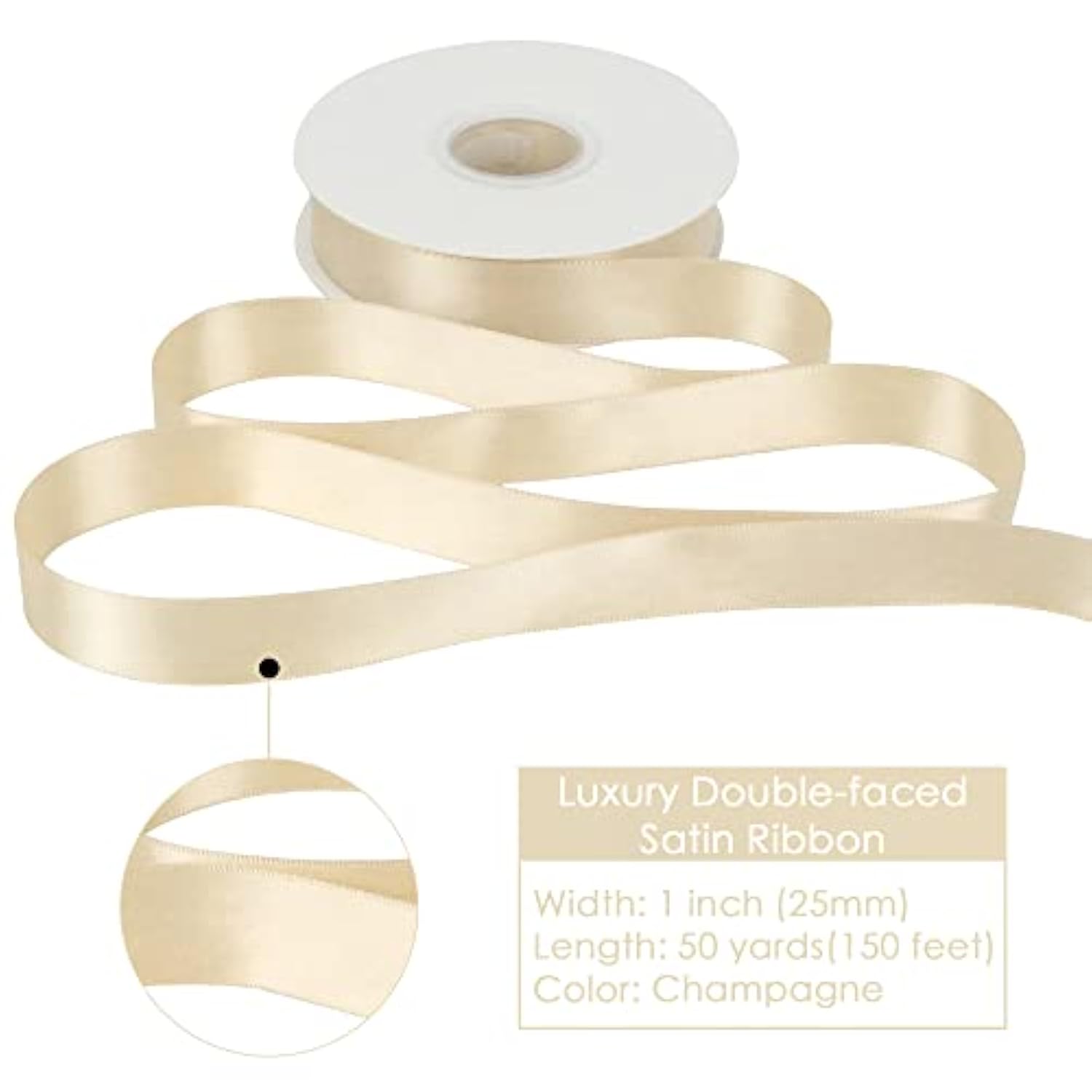 Champagne Satin Ribbon 1 Inch Silk Satin Ribbon 50 Yards Double Face S