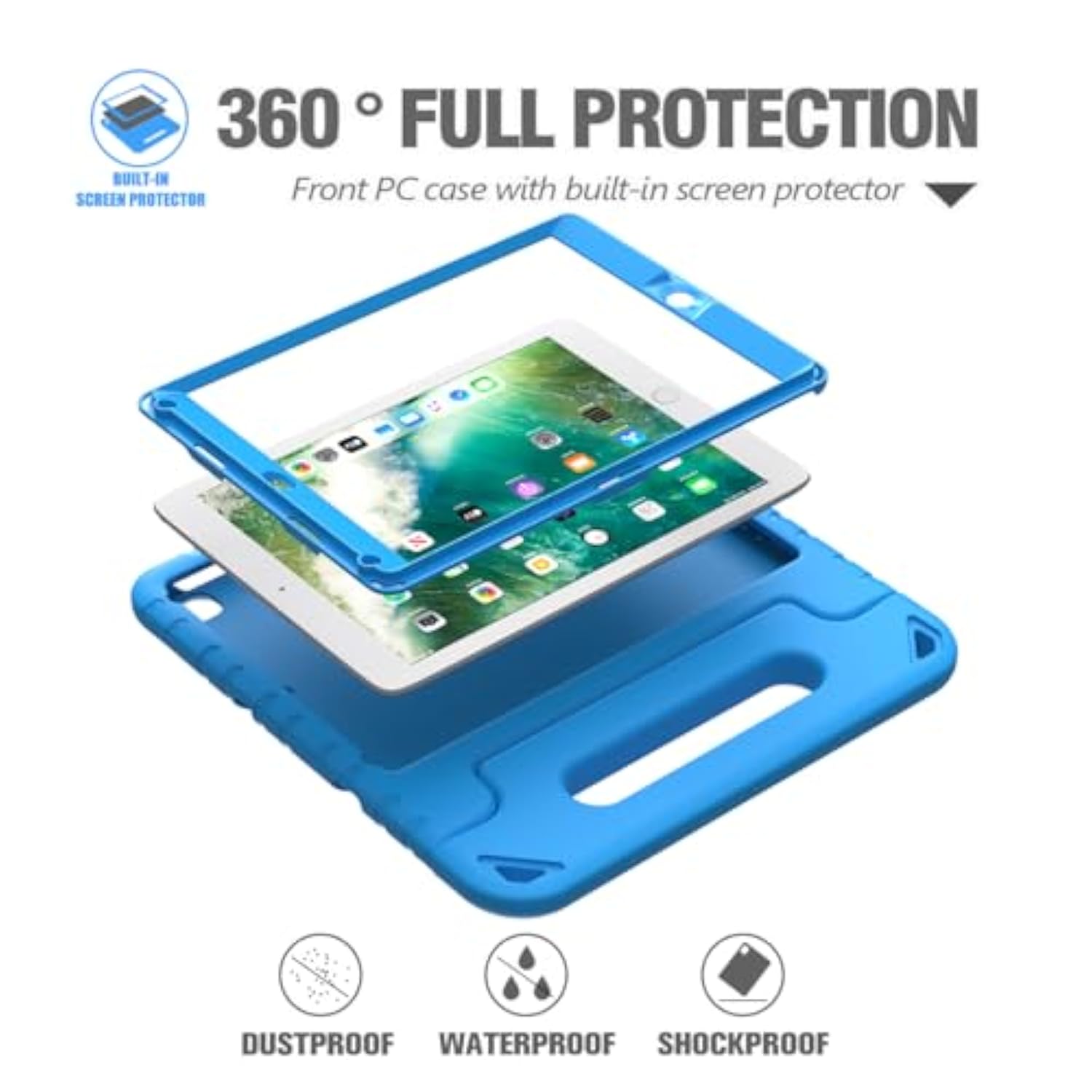 Kids iPad 9.7 Case 2017/2018 Air 2 Blue Shockproof Handle Stand