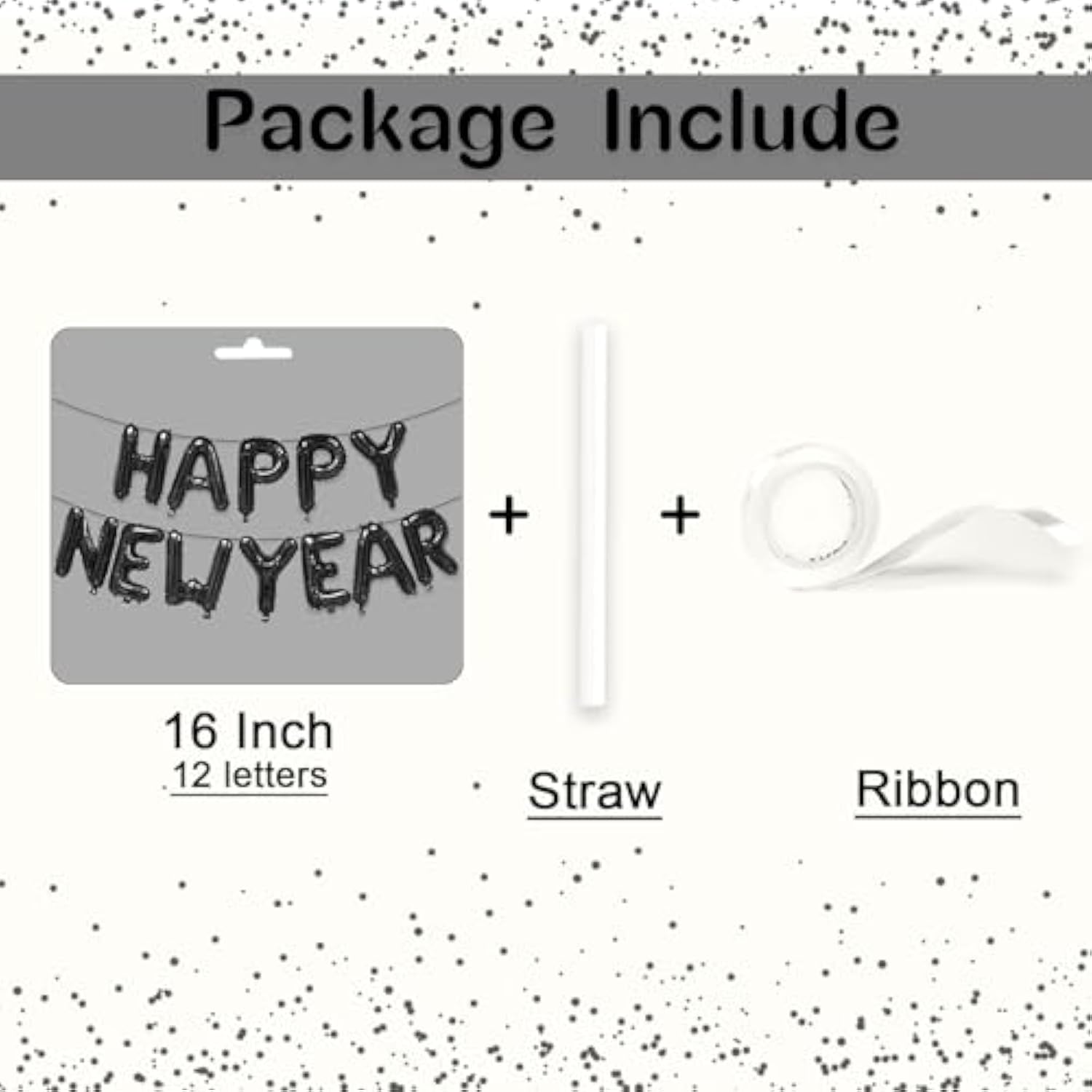 16 Inch Black Foil Happy New Year 2026 Balloon Banner Party Decor