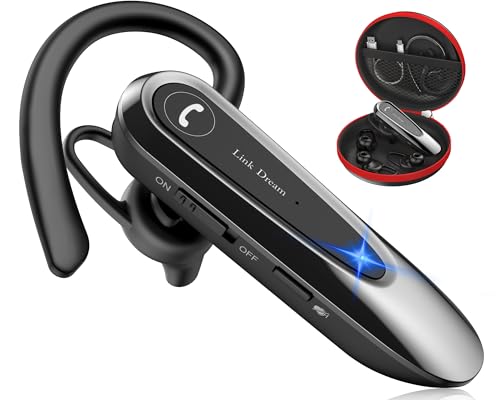 Bluetooth Earpiece Wireless Cvc8.0 Headset For Cell Phone Dual Mic Noise Canceling Earpiece Phone With Mute Key 20H Talk 180 Days Standby For Iphone Android Home Office Driving (1 Pack)