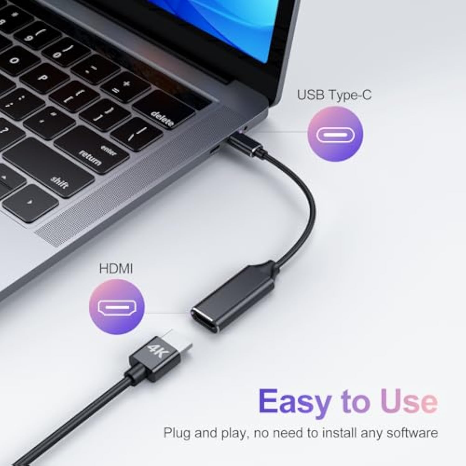 Usb C To Hdmi Adapter 4K For Mac Os, Type-C To Hdmi Adapter [Thunderbolt 3], C