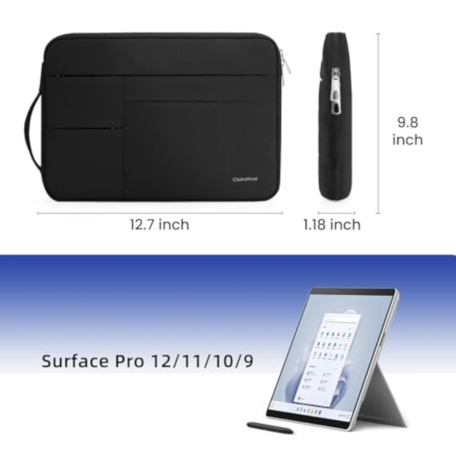 Surface Pro 11 Case,13 Inch Laptop Sleeve For Surface Pro 12/11/10/9/8/X/7/6/5/4/3 With Multi-Pocket And Side Handle Strap,Water-Resistant Laptop Carrying Bag