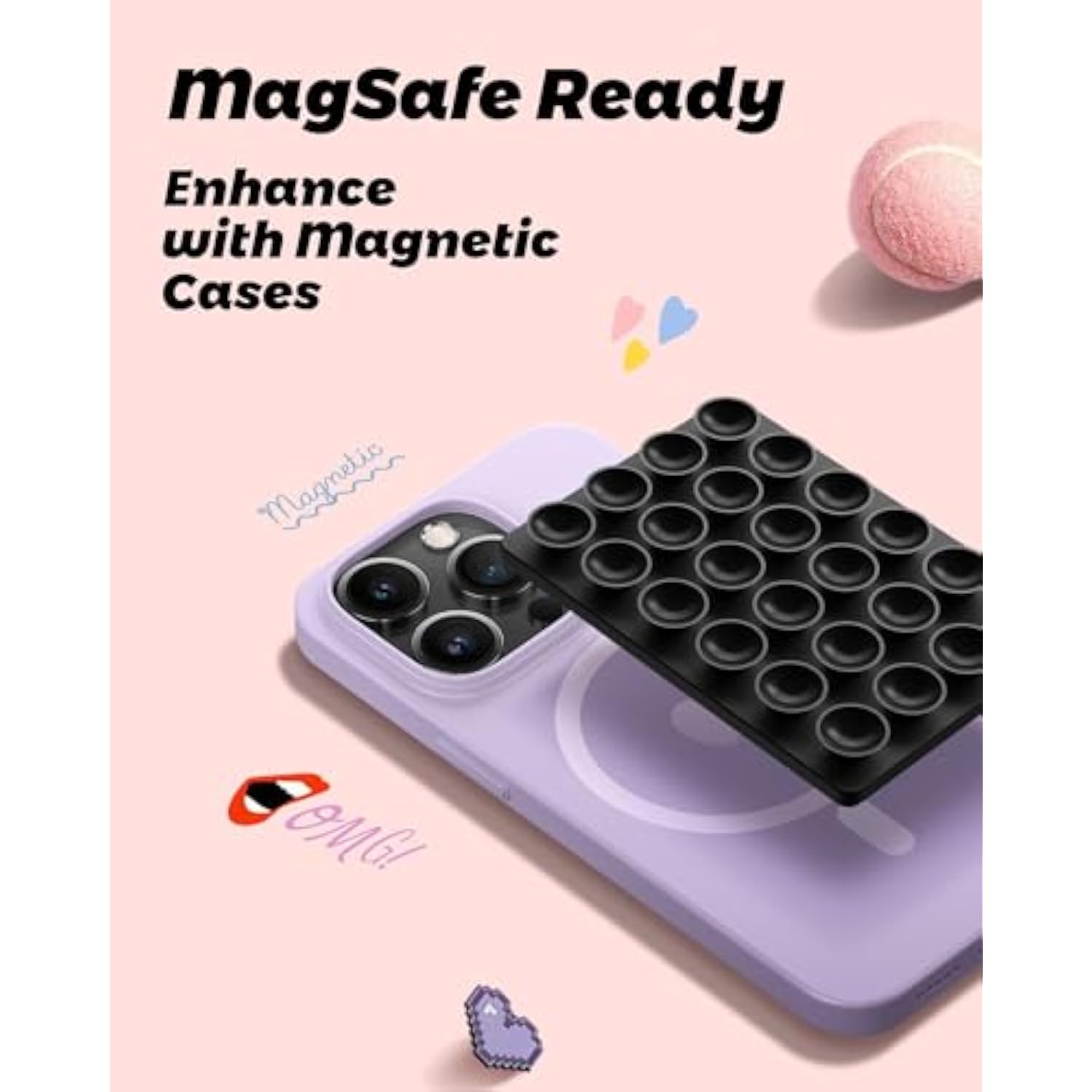 Magnetic Sticky Phone Suction Grip For Magsafe, Removable For Wireless Charging, Durable Magnet Silicone Portable Mount Stand For 12/13/14/15/16 Series, Hands-Free Video/Selfie, Black