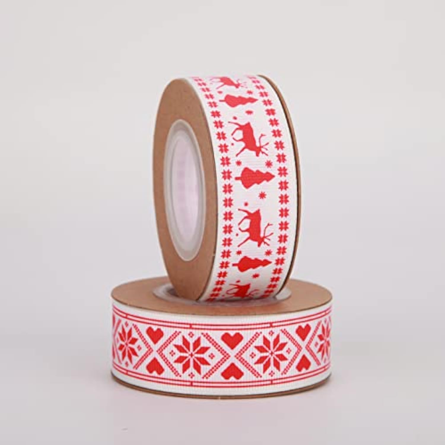 Scandinavian Christmas Ribbon Total 20 Yards 1Inch Wide Red And White Nordic Trim Scandi Reindeer And Snowflake Ribbon For Gift Wrapping, Diy Craft, Christmas Party Supplies