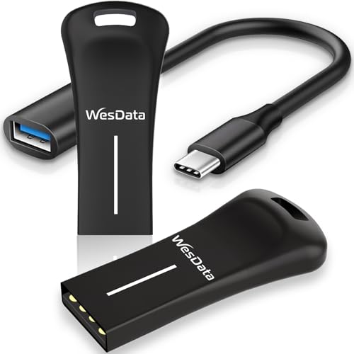 2-Pack 64Gb Small Usb Flash Drives With 1 Usb C Adapter Cable, Zinc Alloy Metal Shell, Thumb Drive, Memory Stick, Pen Drive For Pc/Mac/Phone/Laptop/Car Black