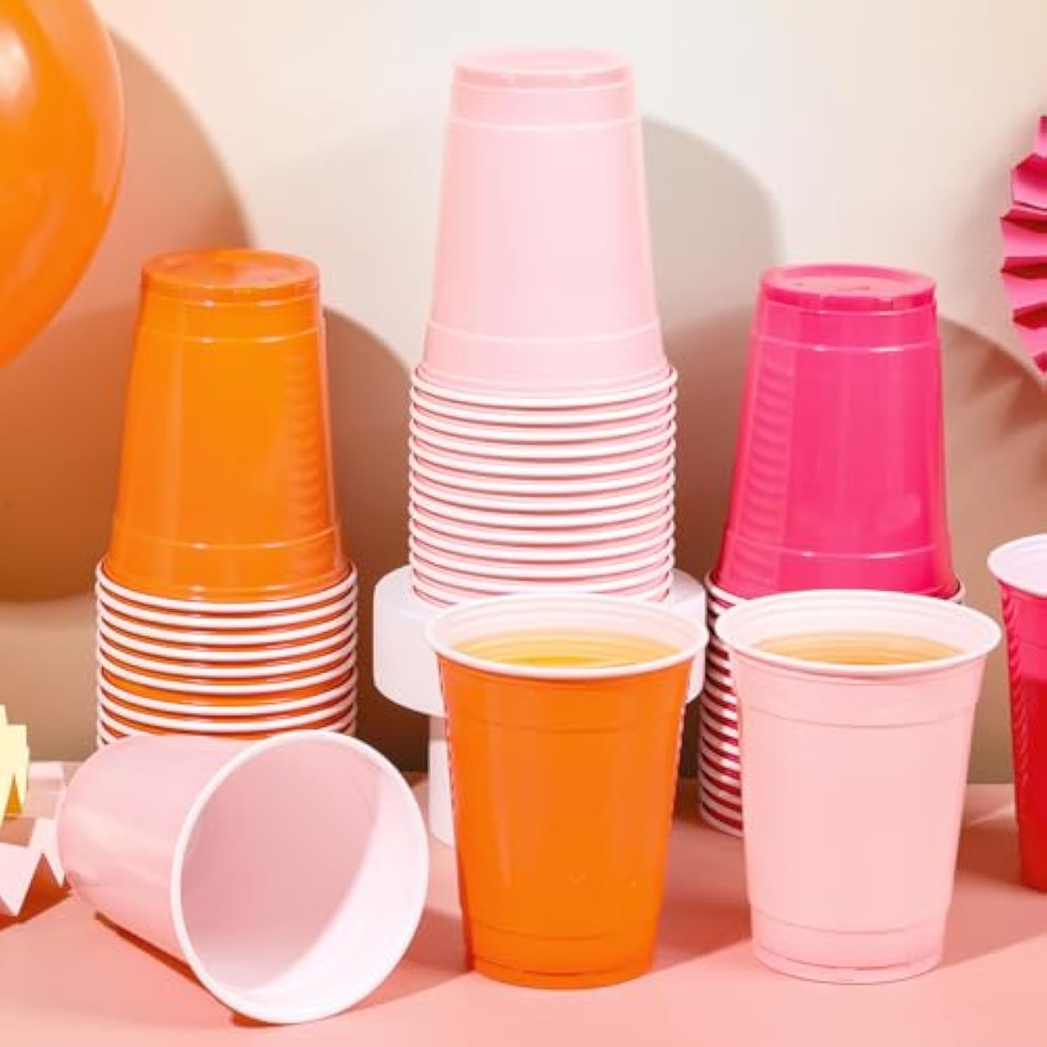 48Pcs Pink And Orange Plastic Cups Party Supplies Light Hot Pink Orange Plastic Cup 12Oz Disposable Cups For Wedding Birthday Bridal Baby Shower Summer Bachelorette Party Decor Favor