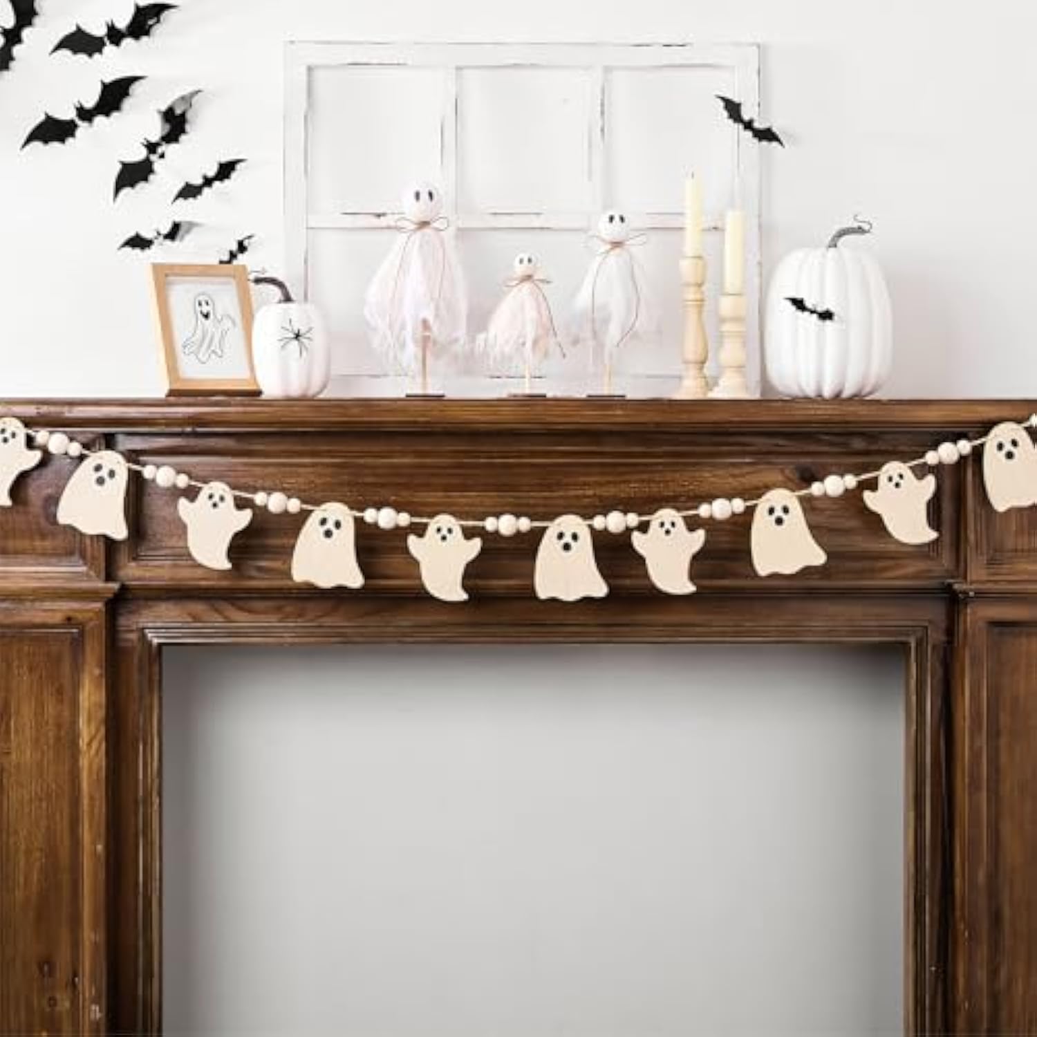 Halloween Ghost Garland: Farmhouse Style Wood Bead Banner