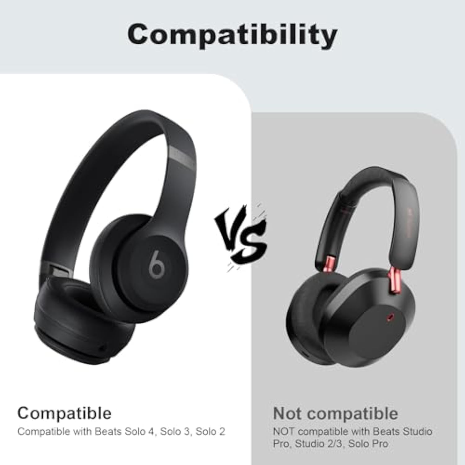 Replacement Solo 4 Ear Pads Cover Silicone Earpad Covers Case Compatible With Beats Solo4 Solo3 Solo2 Headphones, Washable Protective Pads Cover (Black)