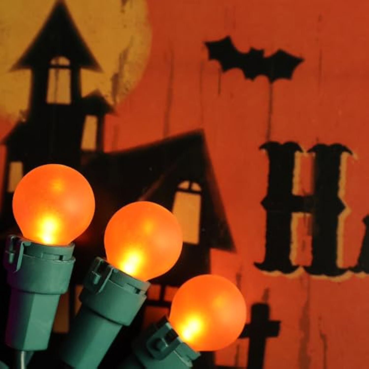 Orange Halloween Lights G15 Glass Frosted Globe Lights 50 Led 13.5Ft Plug In Waterproof Extendable Christmas String Ligh