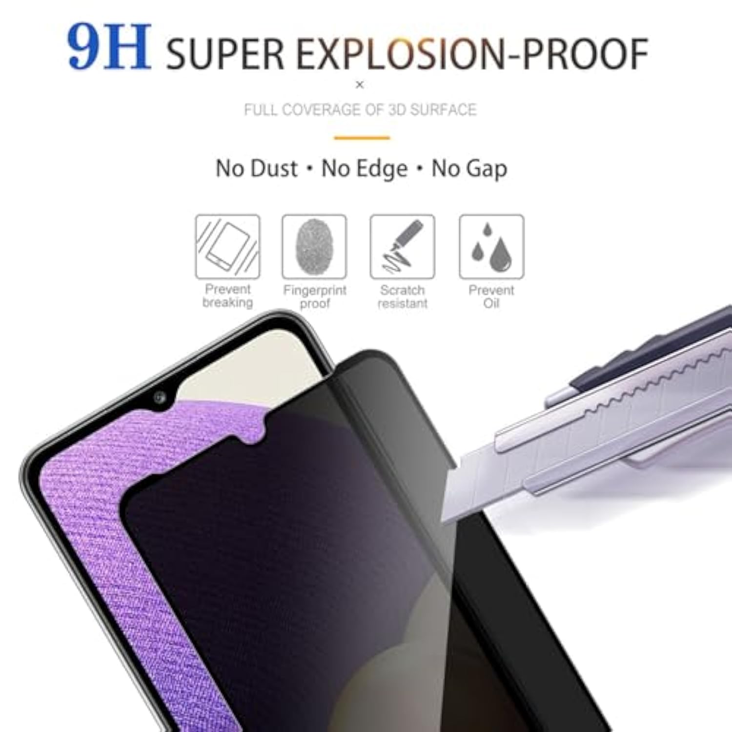 3 Pack Privacy Screen Protector For Samsung Galaxy A32 5G [Anti-Spy Tempered Glass], Ultra Hd, Anti-Scratch, Bubble-Free, Easy Install 9H Protective Glass For Galaxy A32
