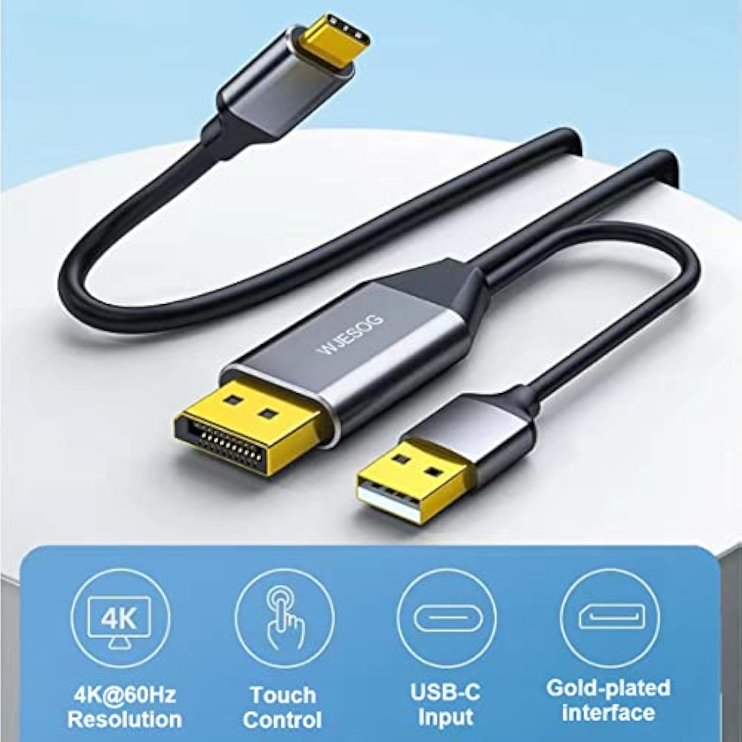 Displayport To Usb C Cable 6.6Ft 4K@60Hz With Usb Cable Adapter,Dp Male To Typ