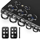 [5+5 Pack] For Samsung Galaxy S23 Ultra Camera Lens Protector 9H Tempered Glass Camera Screen Protector For S23 Ultra Accessories Aluminum Edge Lens Cover Hd Clear Case Friendly 2 Sets [Black]