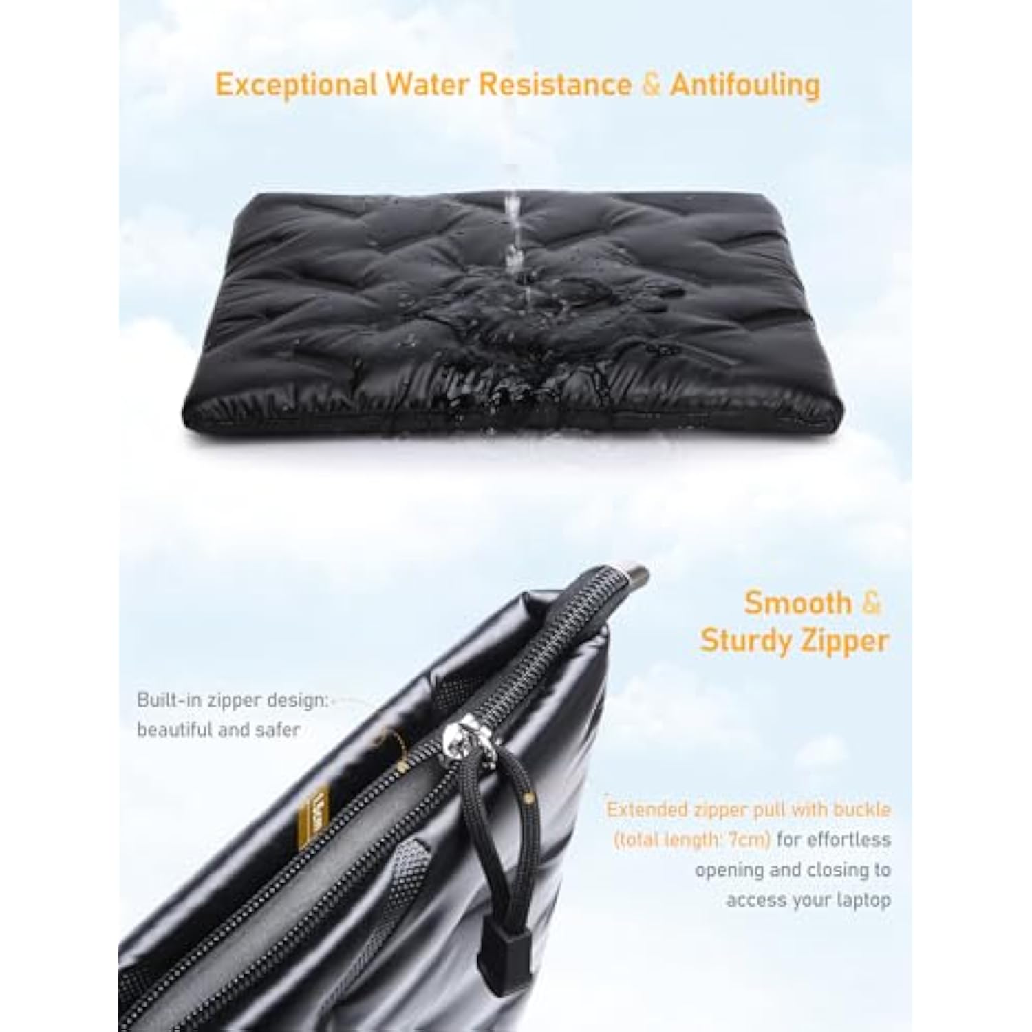 13.3-14 Inch Puffy Laptop Sleeve For Macbook Pro 14 M4/M3/M2/M1 Pro/Max 2025-2021, 14 Inch Chromebook/Zenbook, Hp Pavilion X360 14, 14 Inch Dell Latitude, Dell Xps 14, Meteorite Black