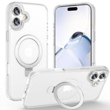 Frosted White Magnetic Ring Stand Case for iPhone 16