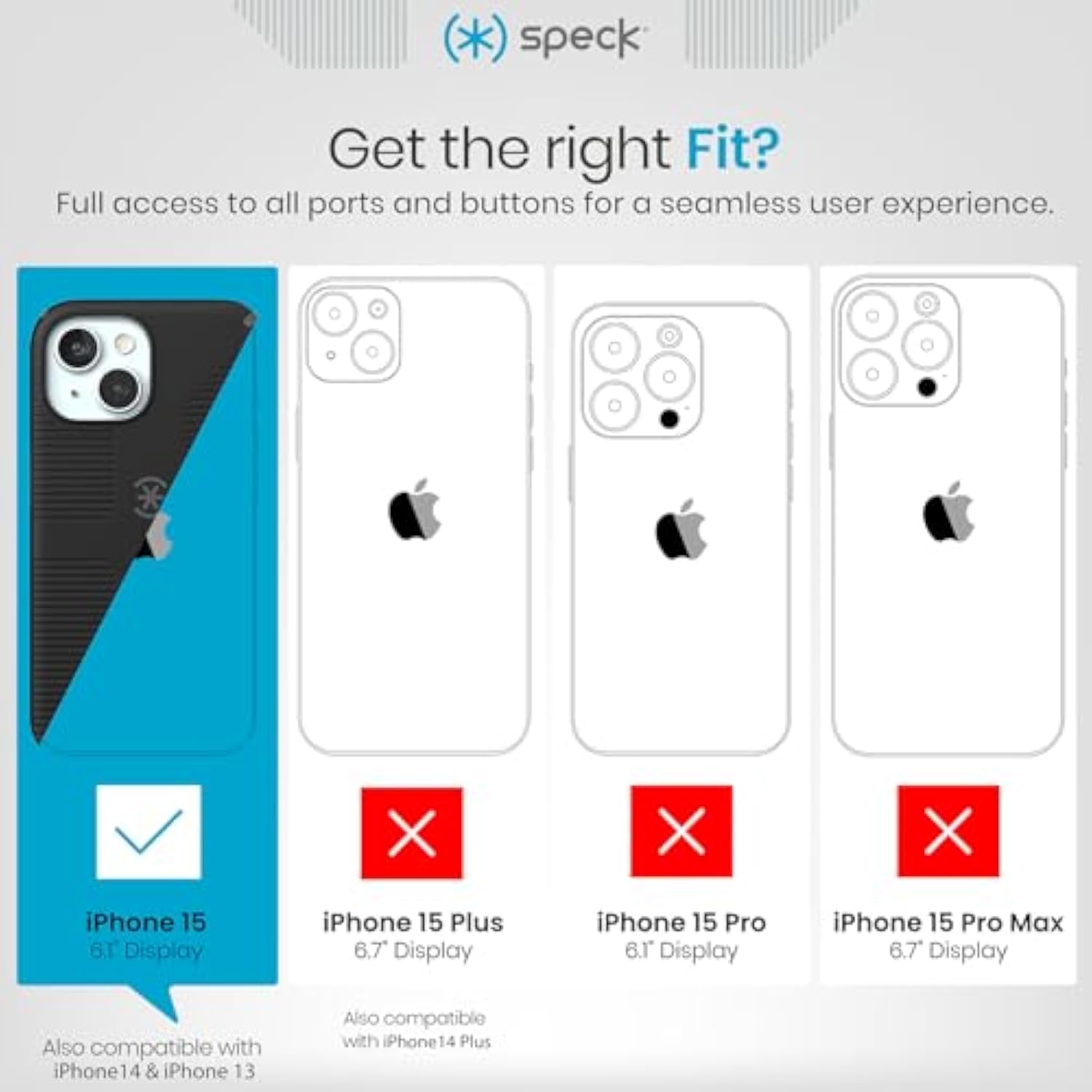 Speck iPhone 15 Case - Built for MagSafe, Drop Protection Grip – for iPhone 15 iPhone 14 & iPhone 13 - Scratch Resistant, Soft Touch, 6.1 Inch Phone Case - CandyShell Grip Black/Slate Grey