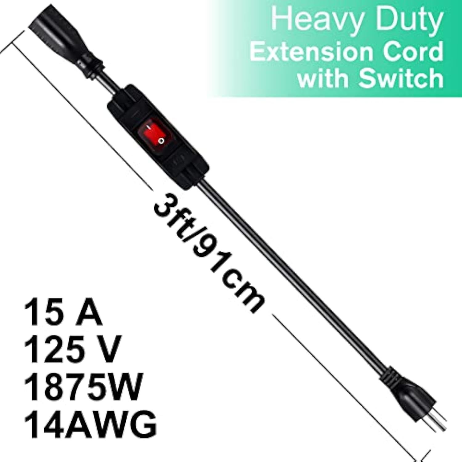 Extension Cord With Switch On/Off Waterproof Switch 3Ft No Plugging And Unplugging Invintage Stereo Devices Without Built-In Power Switch(3 Ft)