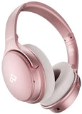 Upgrade Rose Gold Active Noise Cancelling Headphones With Microphone Wireless Over Ear Bluetooth, Deep Bass, Memory Foam Ear Cups, Quick Charge 90H Playtime, For Tv, Travel, Home Office